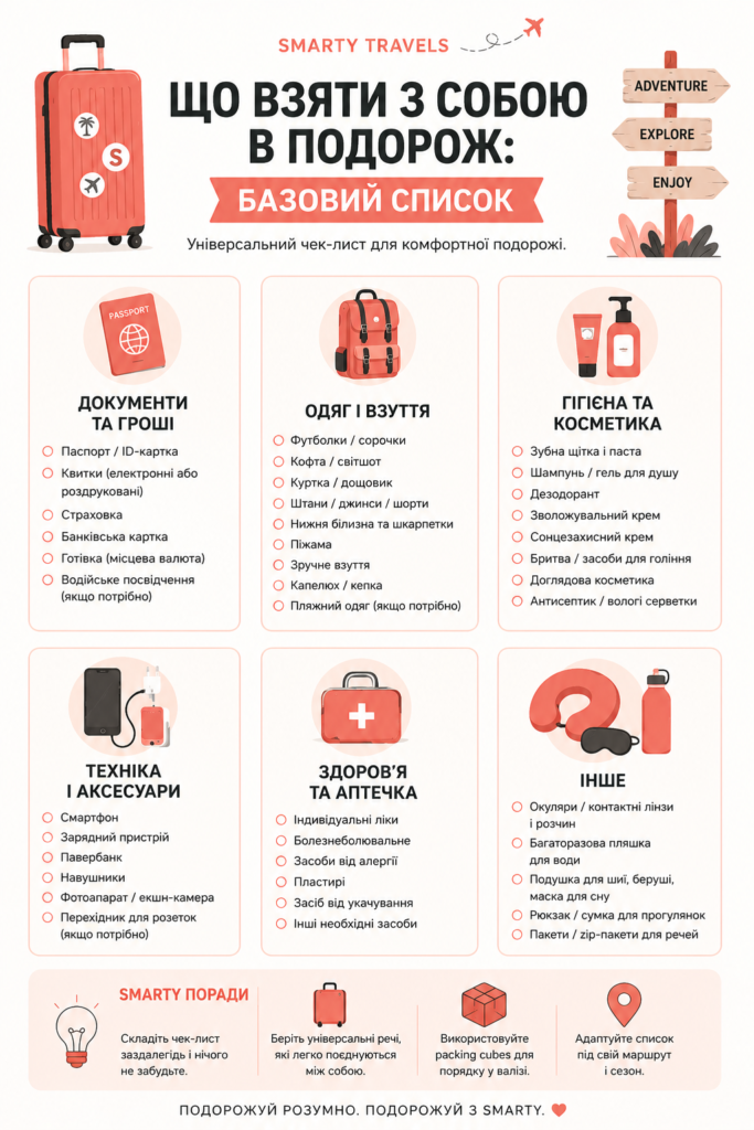 Чек-лист що взяти з собою в подорож